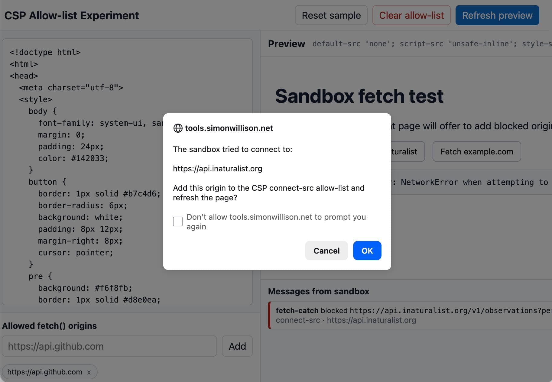 CSP Allow-list Experiment